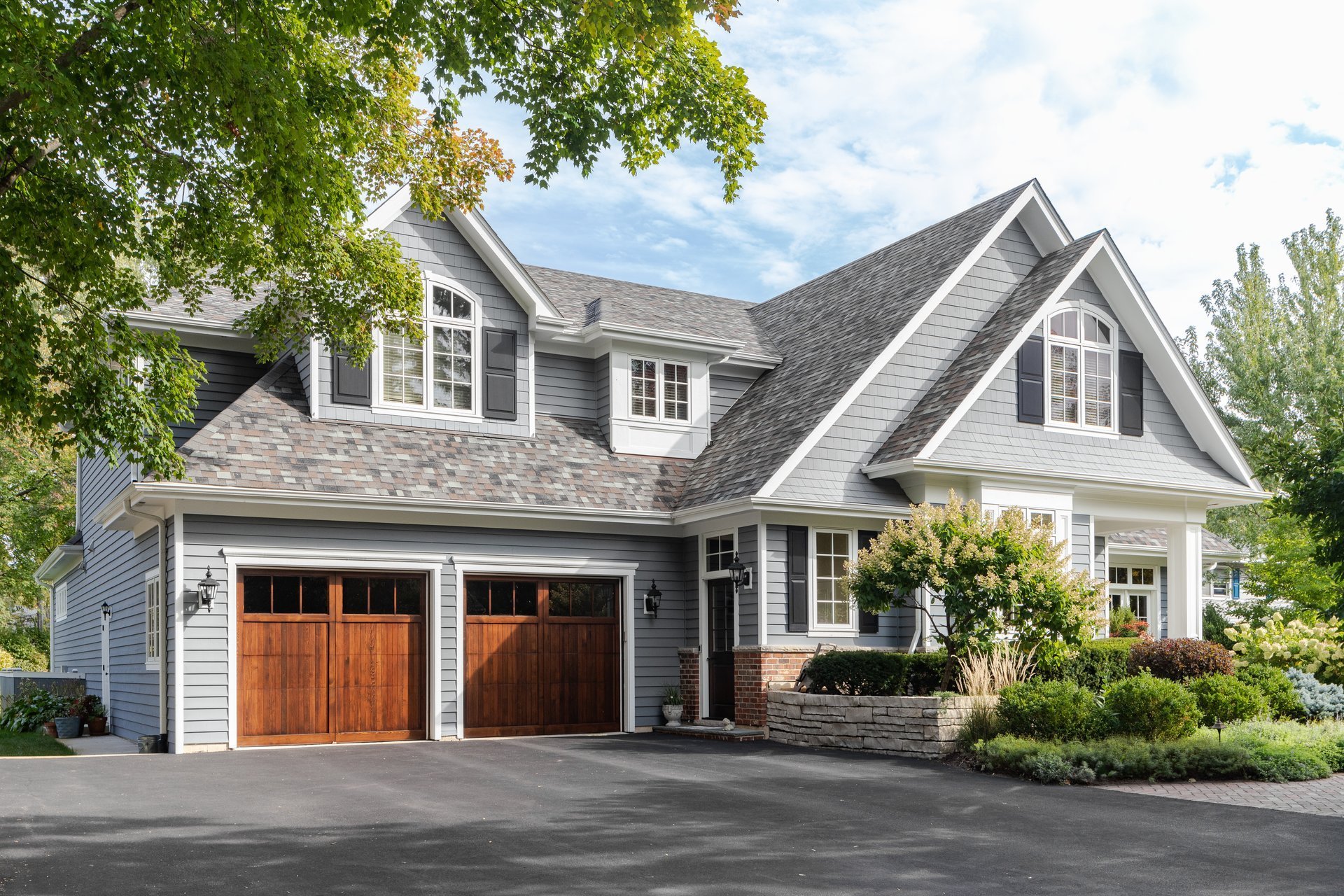Modern farmhouse with beautiful landscaping